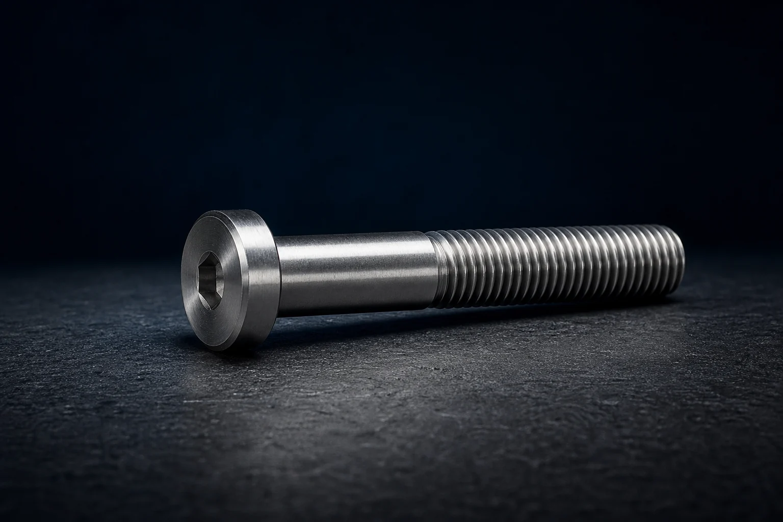 Custom stainless-steel precision screw with a smooth shoulder and machine thread